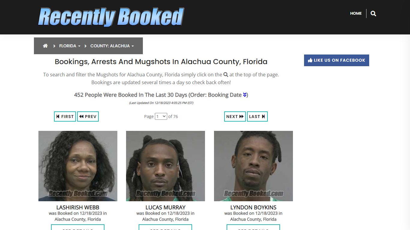 Recent bookings, Arrests, Mugshots in Alachua County, Florida