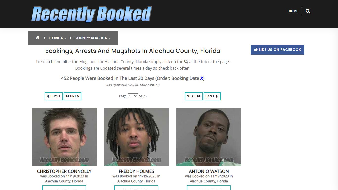 Recent bookings, Arrests, Mugshots in Alachua County, Florida